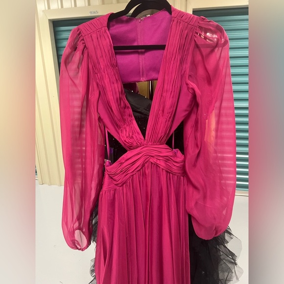 Mac Duggal 55823 Ruched Cut Out Puff Sleeve A Line Gown Berry - SIZE 4 - Picture 7 of 8